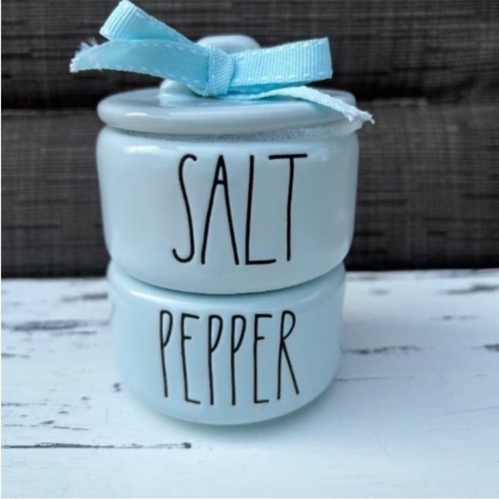 Rae Dunn Baby Blue & Black Salt & Pepper Stackers